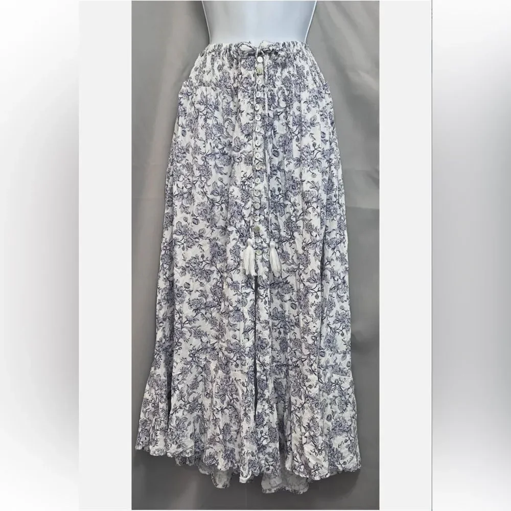 Cynthia Rowley white and Blue Tiered Maxi Skirt NWT sz M